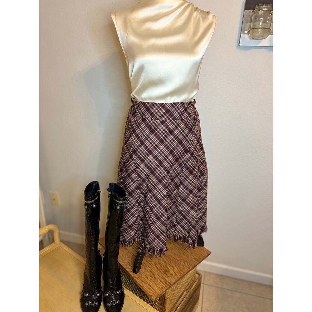 VINTAGE Plaid Panel Skirt with Fringe Hem
